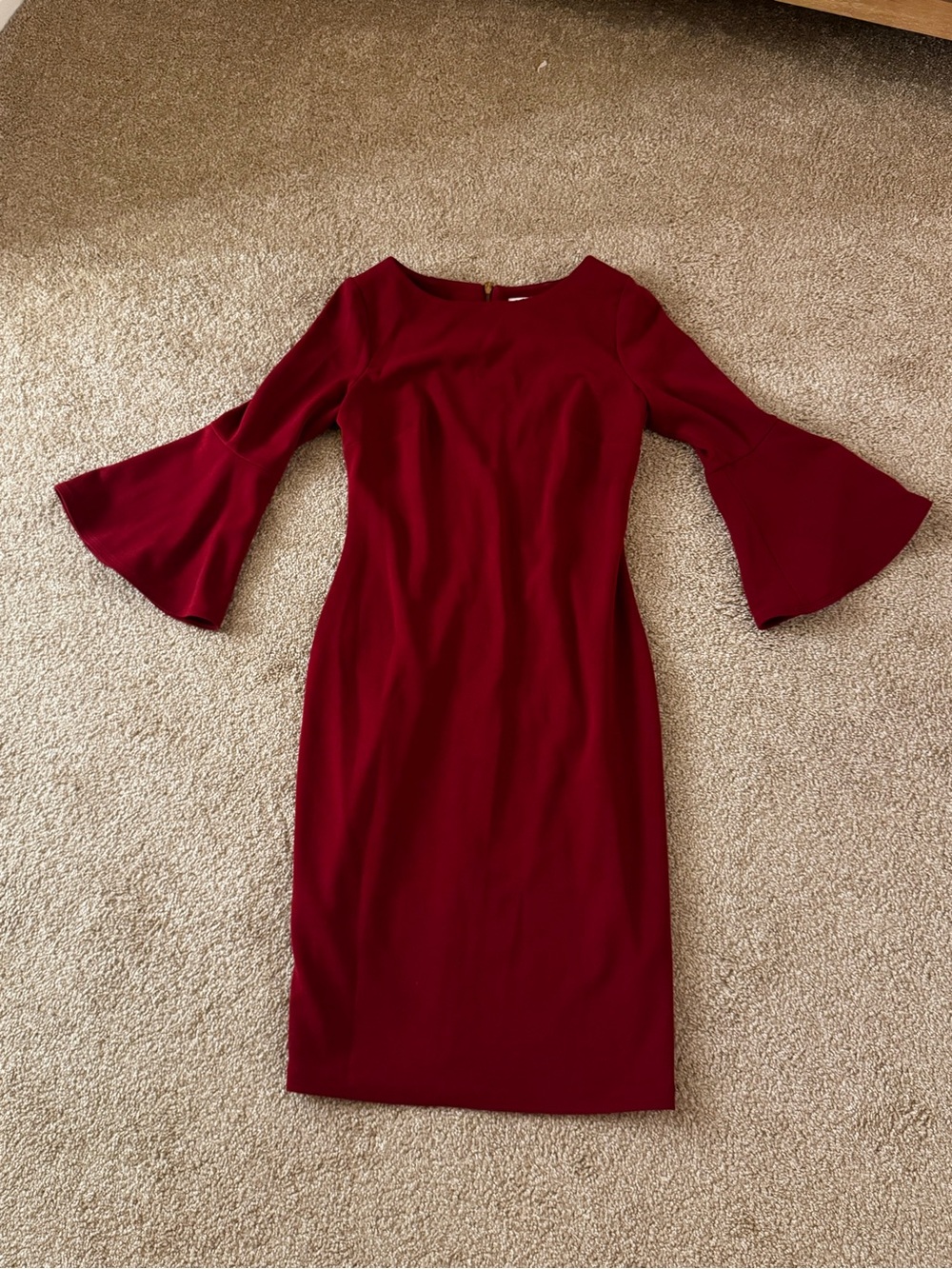Calvin Klein Burgundy Bell-Sleeve Midi Dress